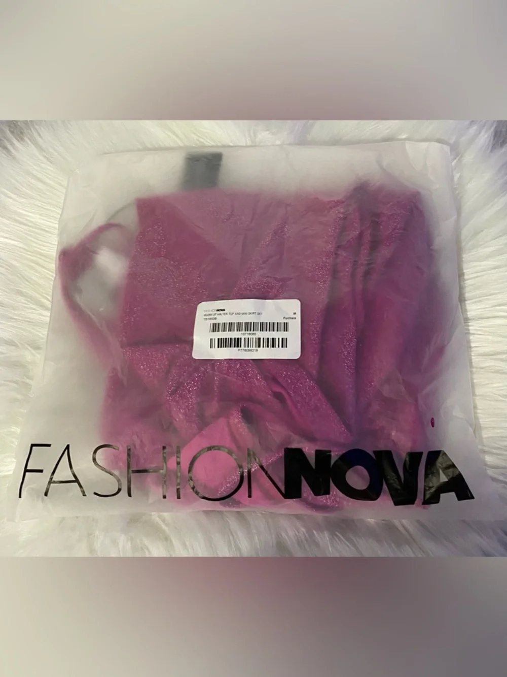 FASHION NOVA Shimmer Fuchsia Halter Cowl Mini Dress Medium - Picture 4 of 6